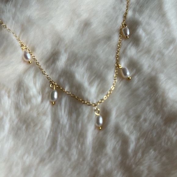 14K Gold Plated Dainty Dangle Pearl Necklace - Picture 4 of 5